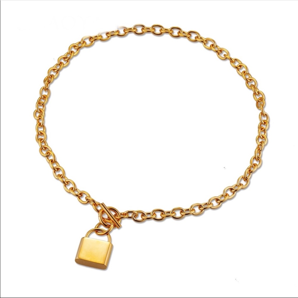 Steel Link Chainmail Necklace Gold Industrial - Picture 3 of 3